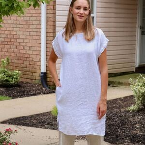 Vikolino Tanya Dress White 100% Linen White Minimalist with Pockets Small